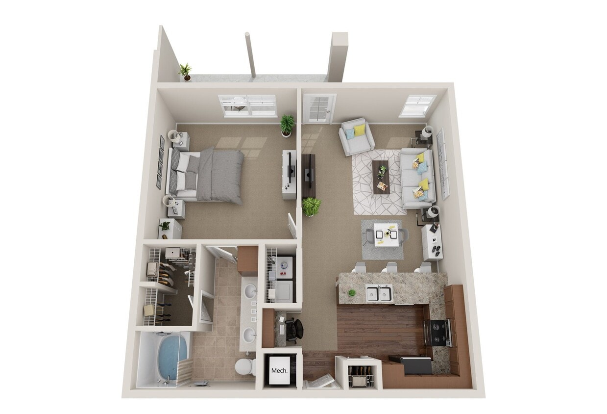 Floor Plan - 1BR 1BA (910 SF)