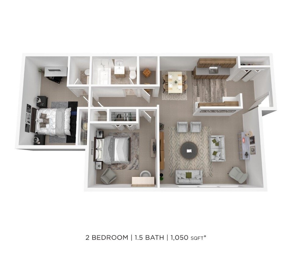 Floor Plan - Two Bedroom 1.5 Bath - 1,050 sqft