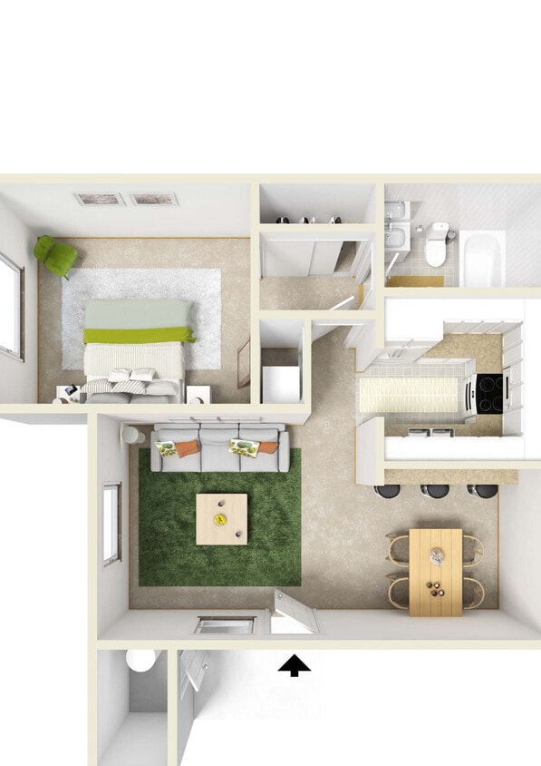 Floor Plan - 1BD, 1BTH