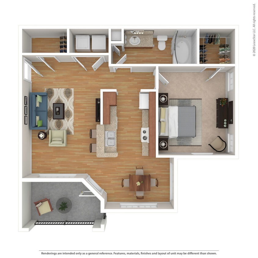 Floor Plan - 1 Bed 1 Bath 937 SqFt (834 Net)