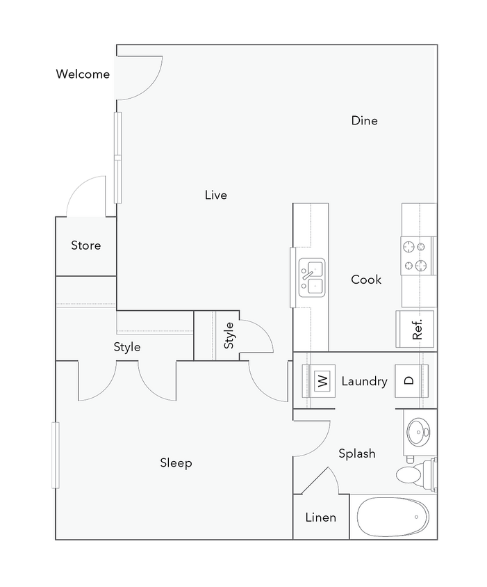 1 Bed 1 Bath Floorplan - 1 Bed 1 Bath