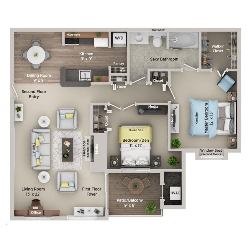Floor Plan - Two Bedroom, One Bath Deluxe