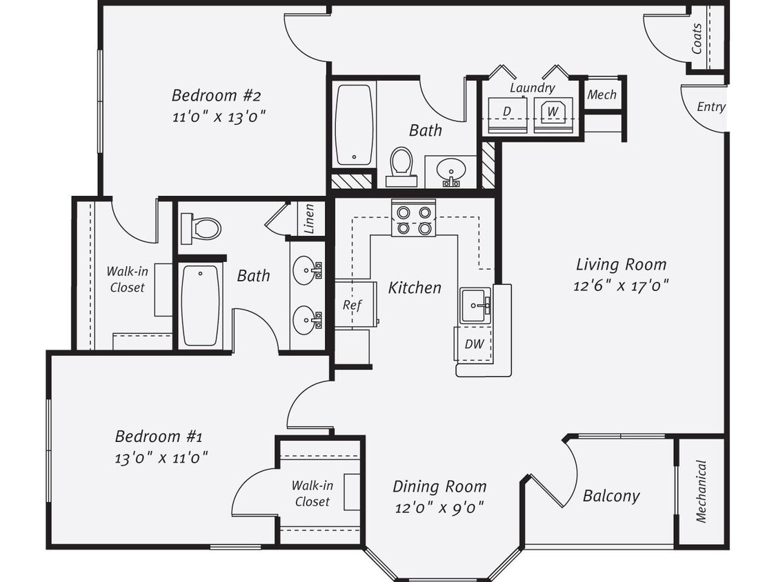 Floor Plan - 2 Bed/2 Bath-The Lopez Garage
