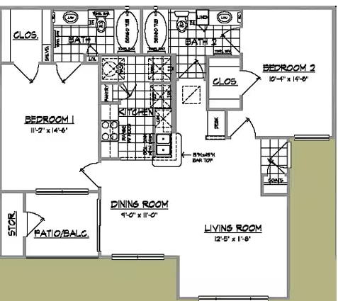 Floor Plan - 2 bedroom 2 bath