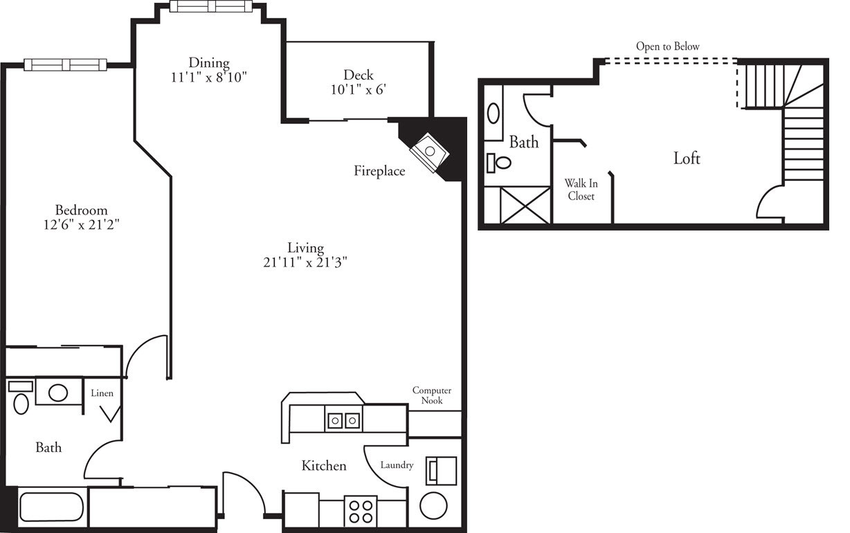 Floor Plan - Lofts - 1 Bed, 2 Bath Durban w/Loft