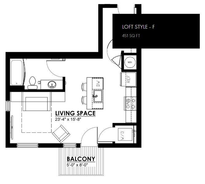 Floor Plan - Studio - 451 sf
