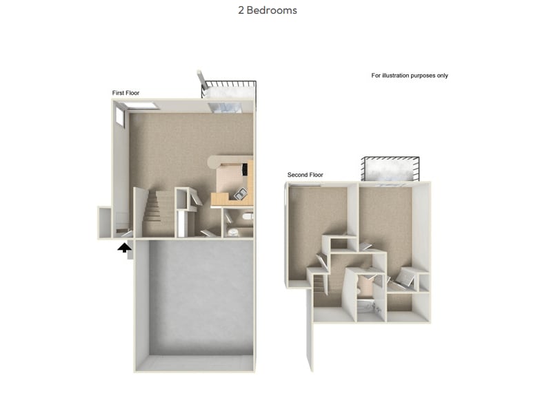 Floor Plan - 2 Bed 1.5 Bath Woods Townhome