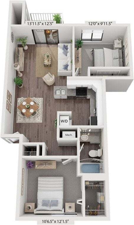 Floor Plan - Two Bedroom One Bath Renovated