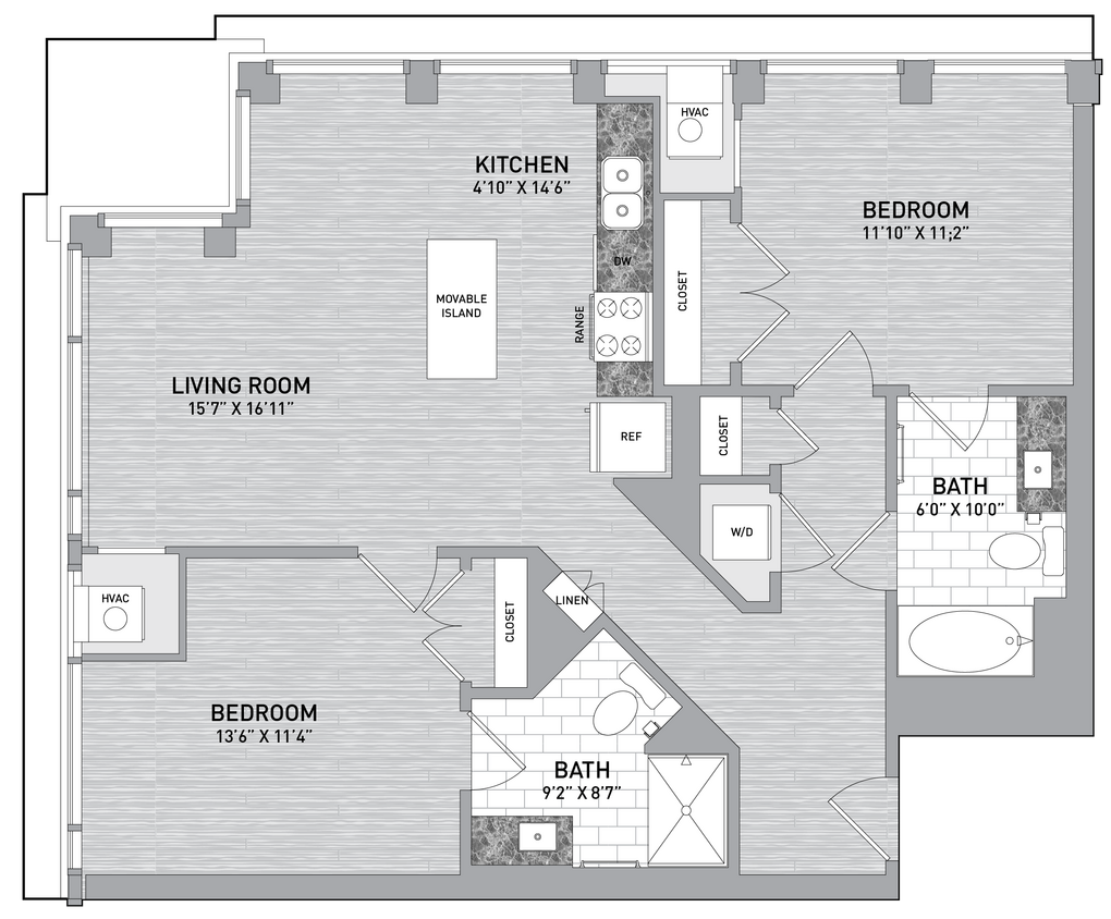 Floor Plan - 33/34 stack - 2 Bed 2 Bath-B1