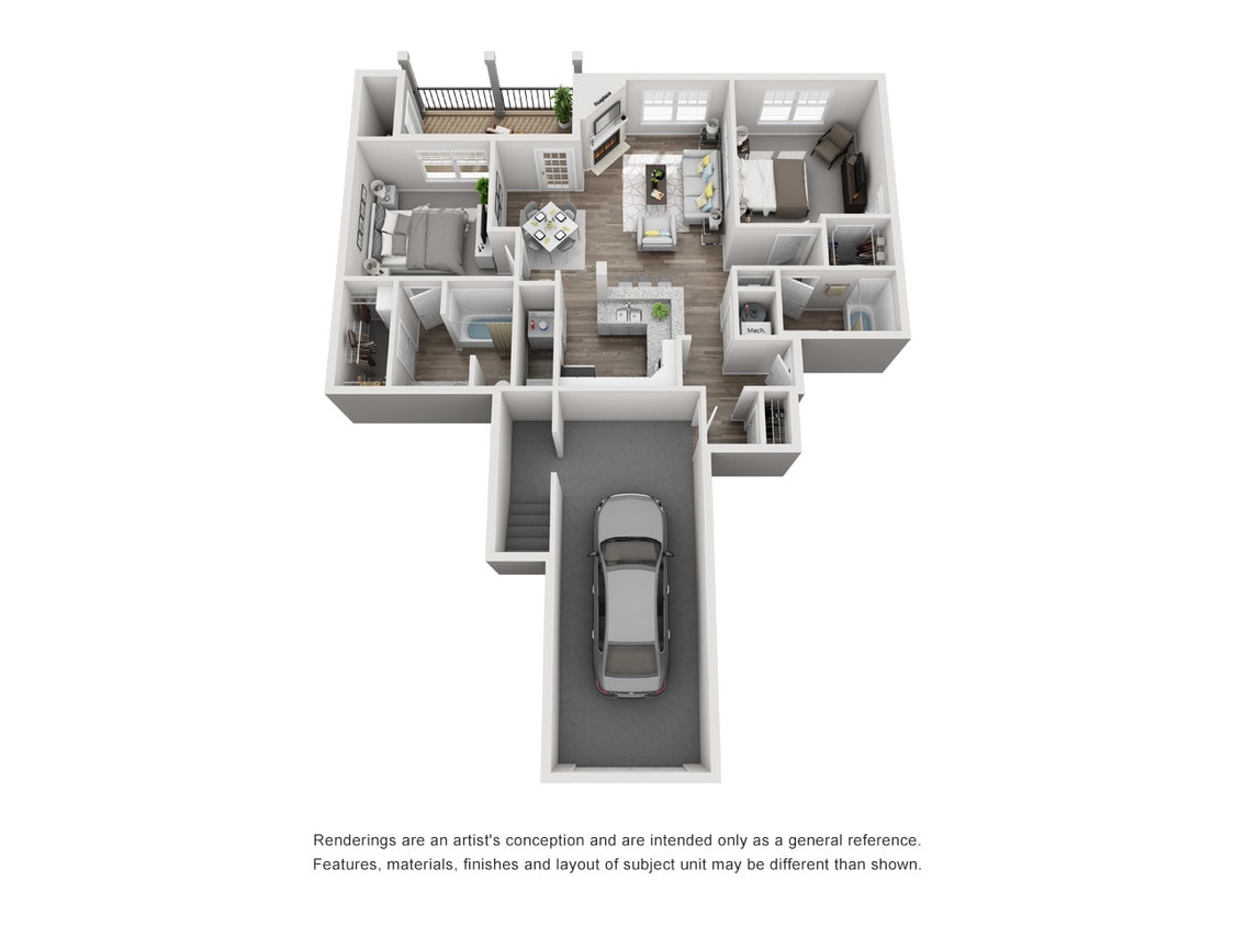 Norfolk - 2BR 2 BA - 1,052 SF - The Norfolk - Attached Garage