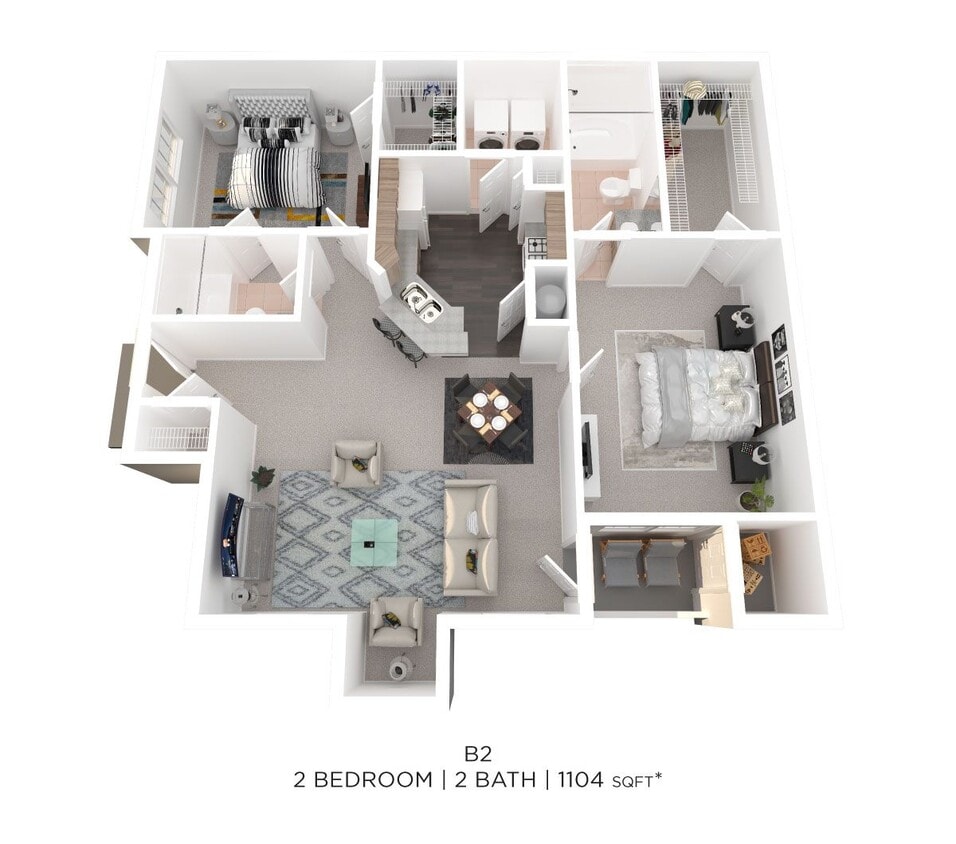Floor Plan - Two Bedroom 2 Bathroom - 1,104 sqft