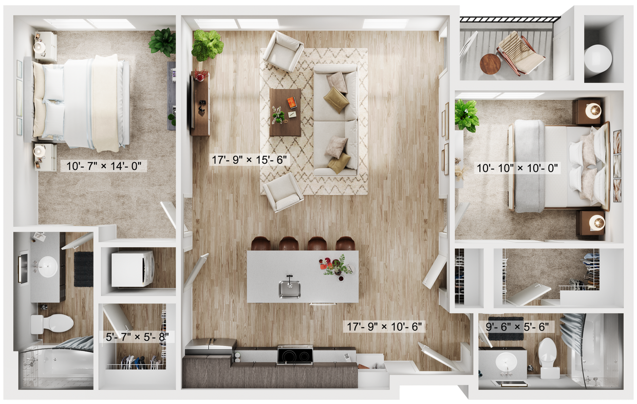 Floor Plan - 2BR/2BA B1