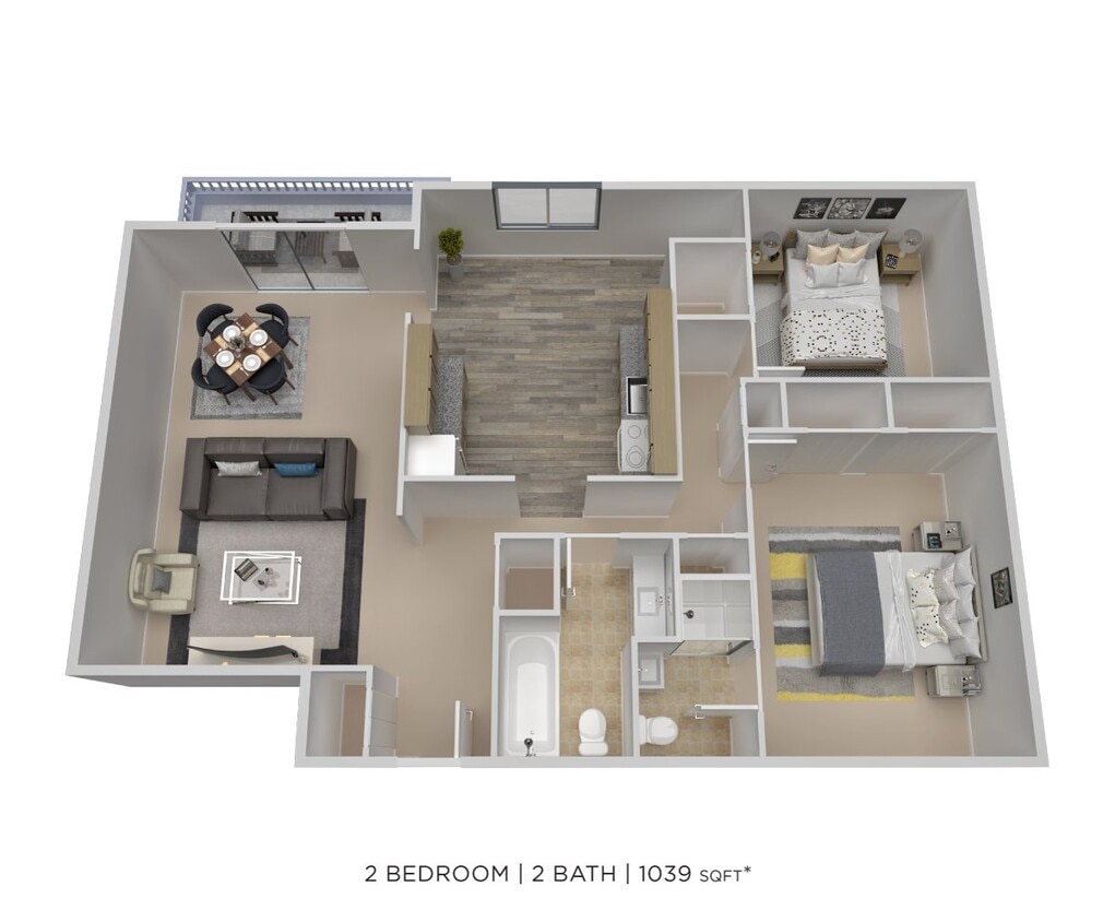 Floor Plan - Two Bedroom 2 Bath - 1,039 sqft