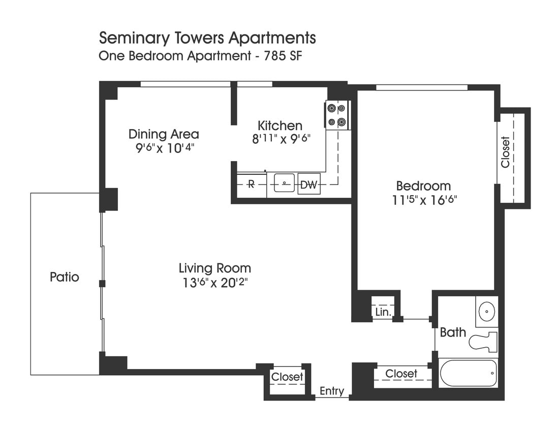 Floor Plan - 1BR 1BA (785sf)