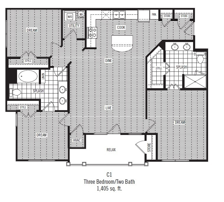 Dalian 151 - C1 - 2 Beds - 2 Baths - 1405 Sq. ft. - C1