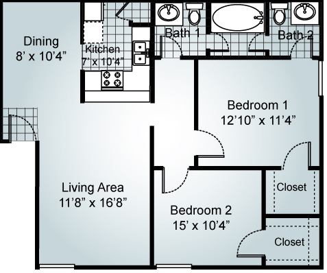Floor Plan - 2 Bedroom 1.5 Bathrooms