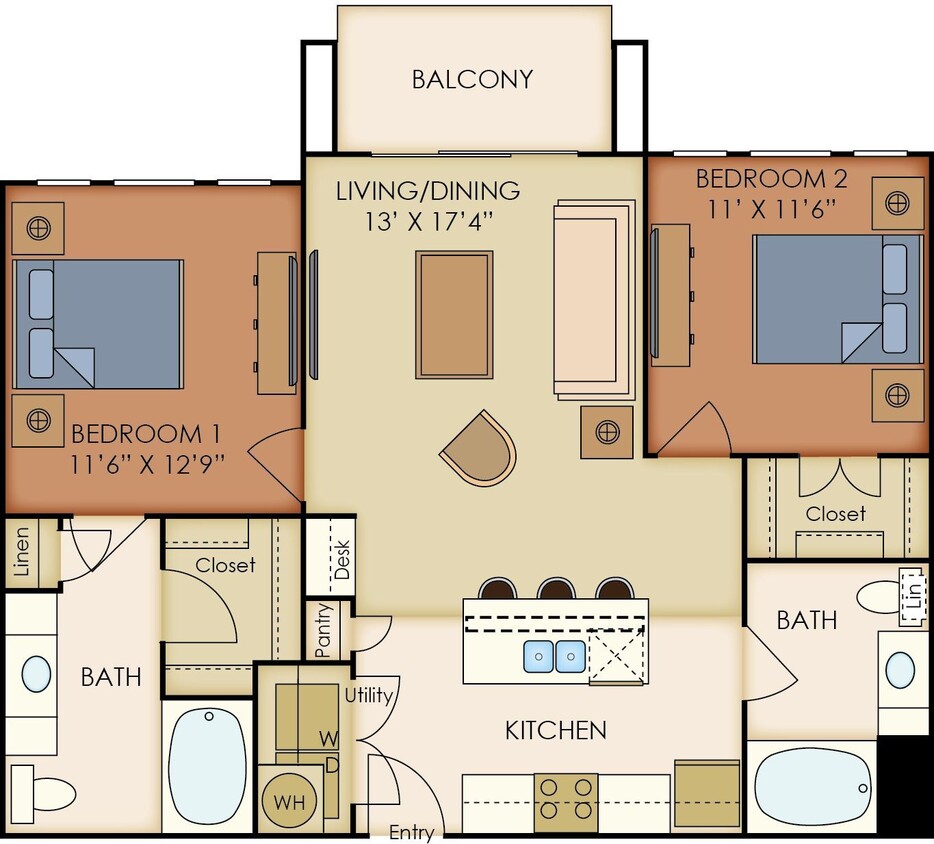 Floor Plan - Two bedroom Two Bathroom