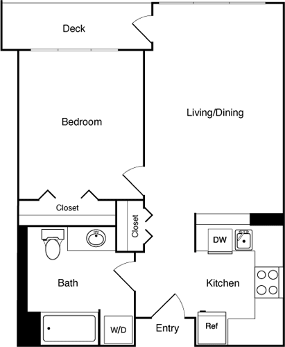 Floor Plan - 1 Bed 415, 511, 609 - 1309 SE