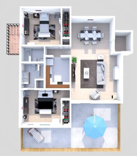 Floor Plan - B5 2 Bedroom 1.5 Bath French Upper