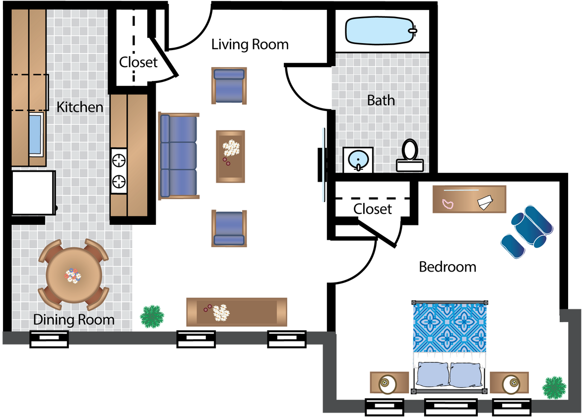 Floor Plan - Renovated 1 Bedroom 05 Tier 