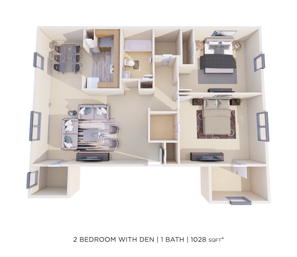 Floor Plan - Two Bedroom - 1,028 sqft
