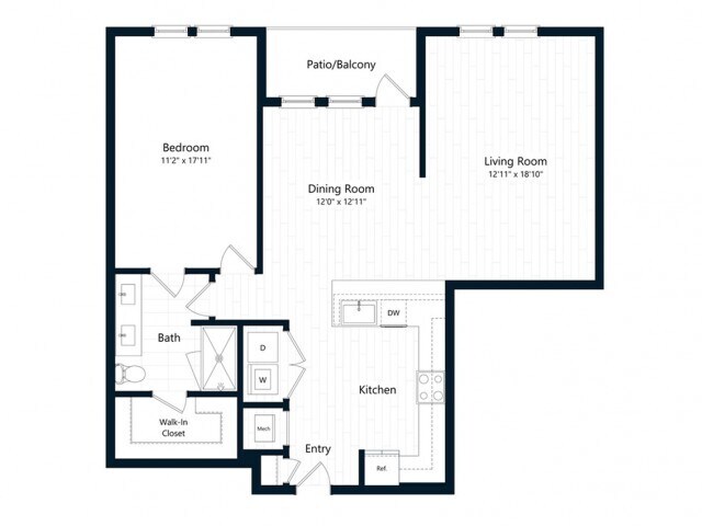 Floor Plan - One Bedroom One Bath (1021 SF)