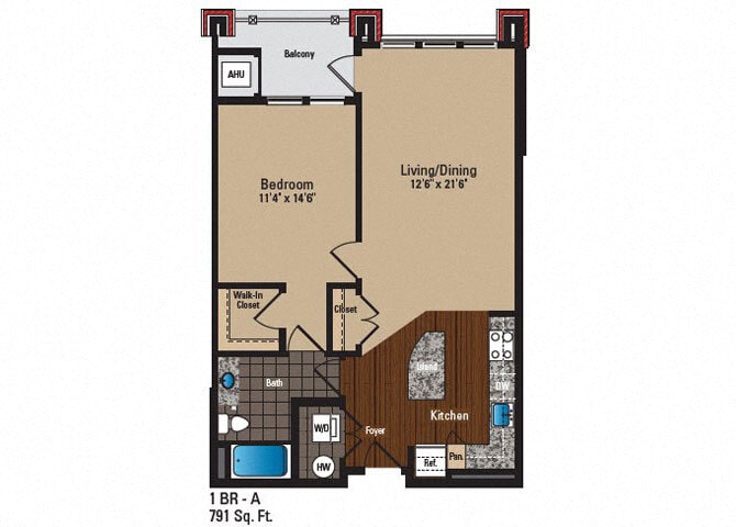 Floor Plan - 1 Bed 1 Bath A