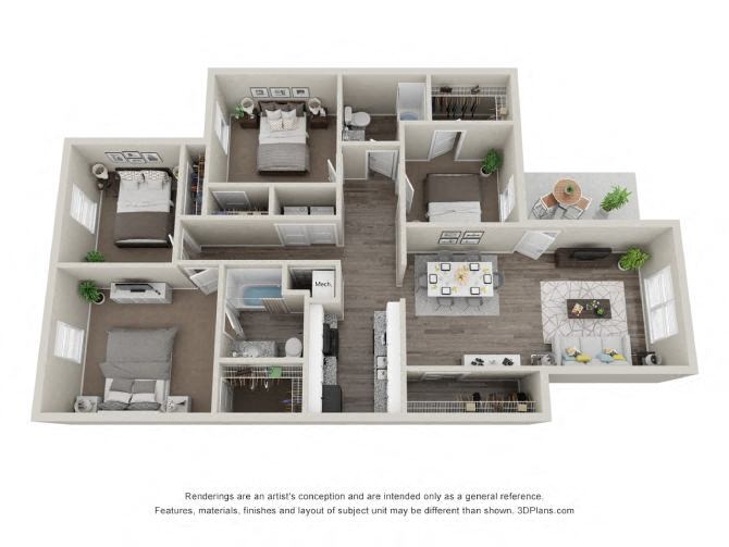 Floor Plan - 4 Bed 2 Bath