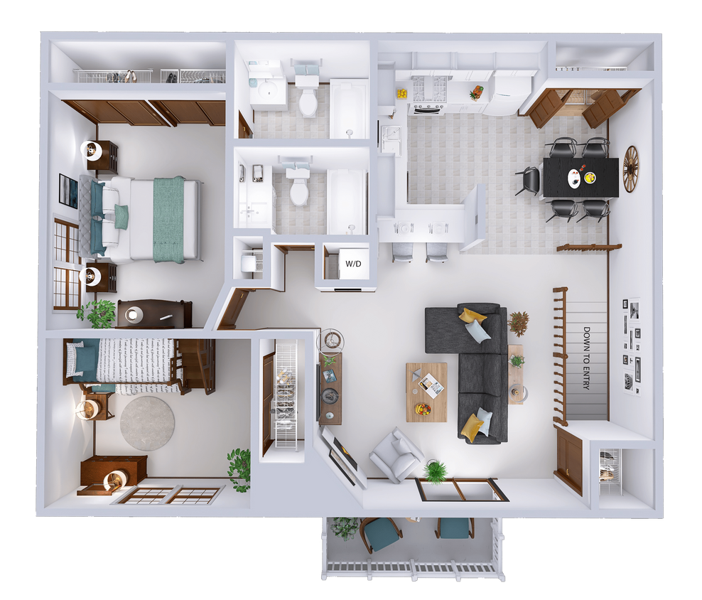 Floor Plan - 2 Bed, 2 Bath Upper w/ Fireplace