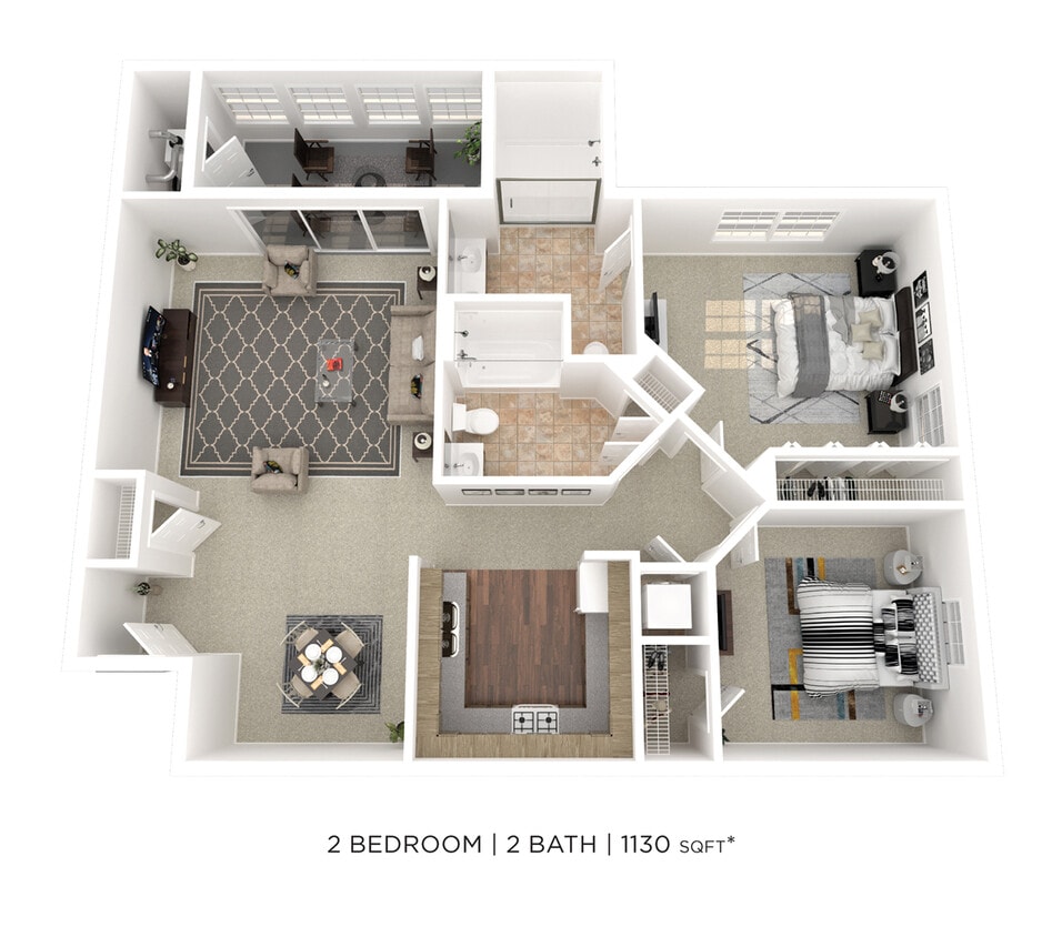 Floor Plan - Two Bedroom 2 Bath - 1,130 sqft - 55+ 