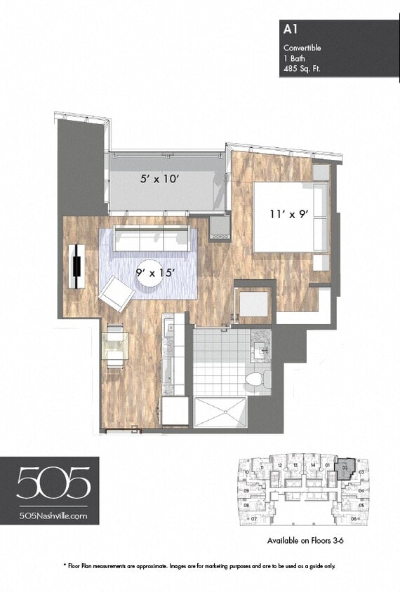 Floor Plan - 505 Studio Stack 02 & 11 Floors 3-6