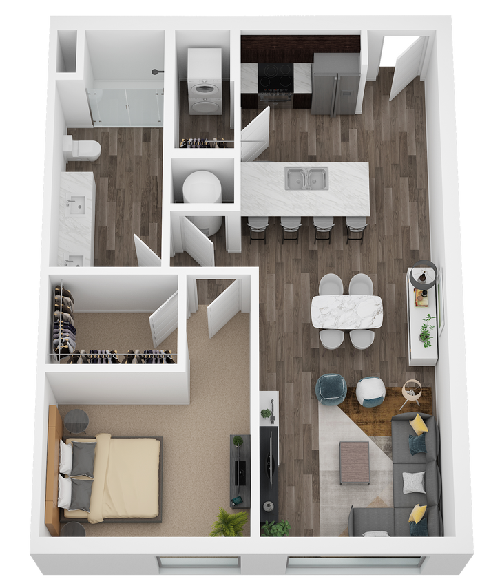1 BD 1 BA No Balcony.png - One Bed/One Bath
