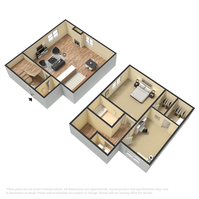 Floor Plan - 2 Bedroom 1.5 Bath Townhome
