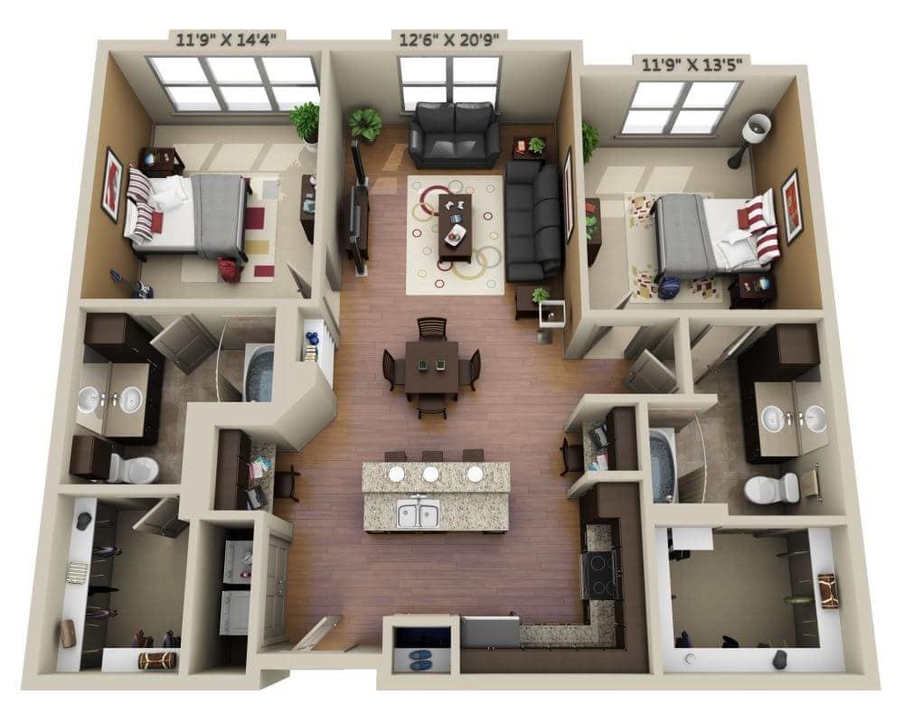 Floor Plan - Two Bedroom B2A