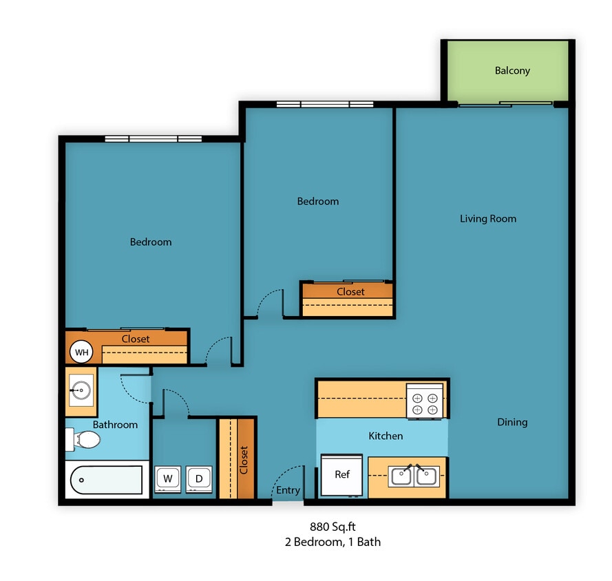 Floor Plan - Two Bedroom One Bathroom