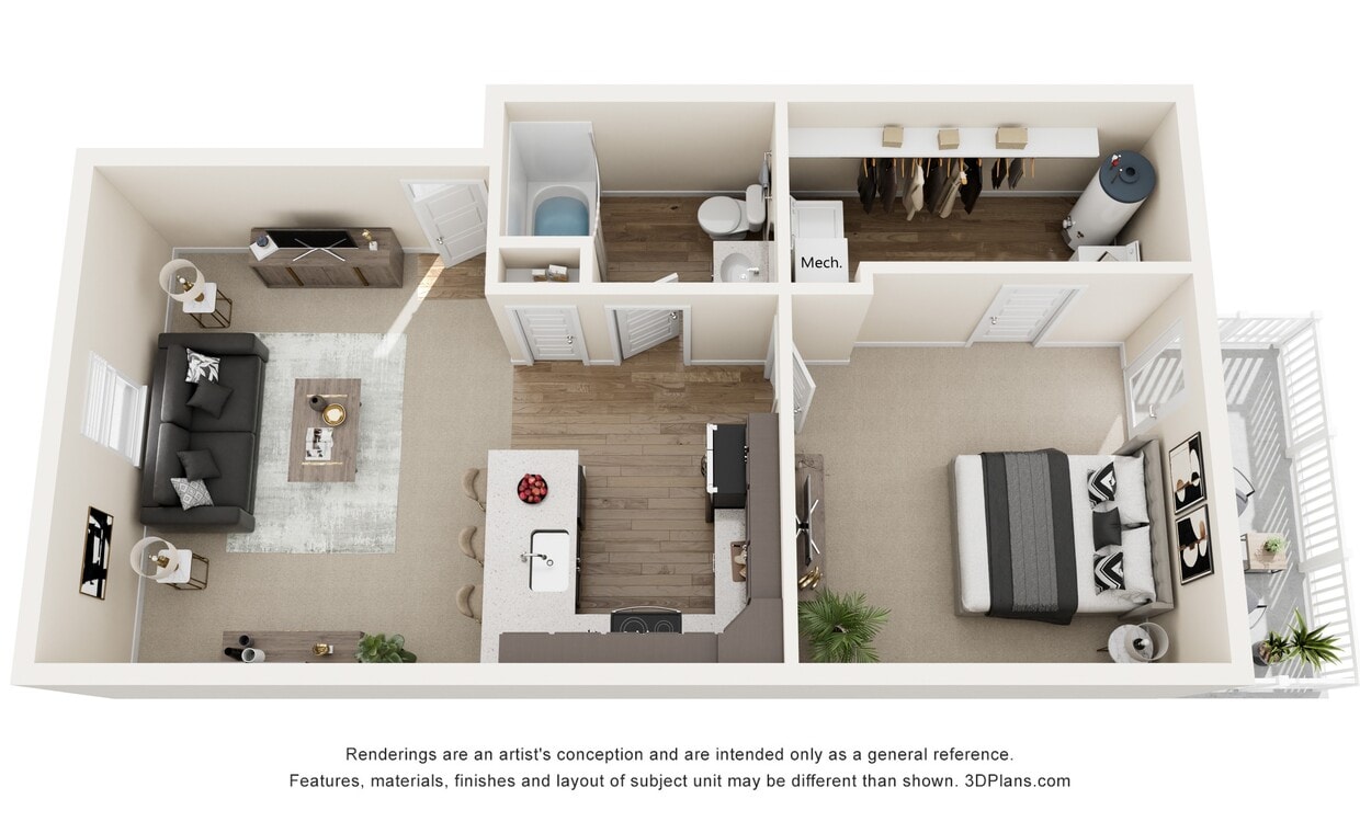 Floor Plan - 1 Bedroom Second Level - 760sf