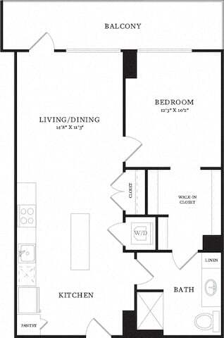Floor Plan - 1 Bed/1 Bath Balcony-B4b