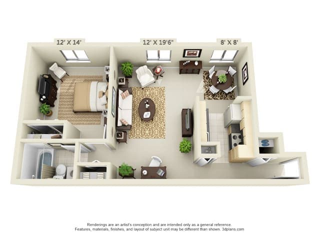 Floor Plan - Plan A 1 Bed 1 Bath