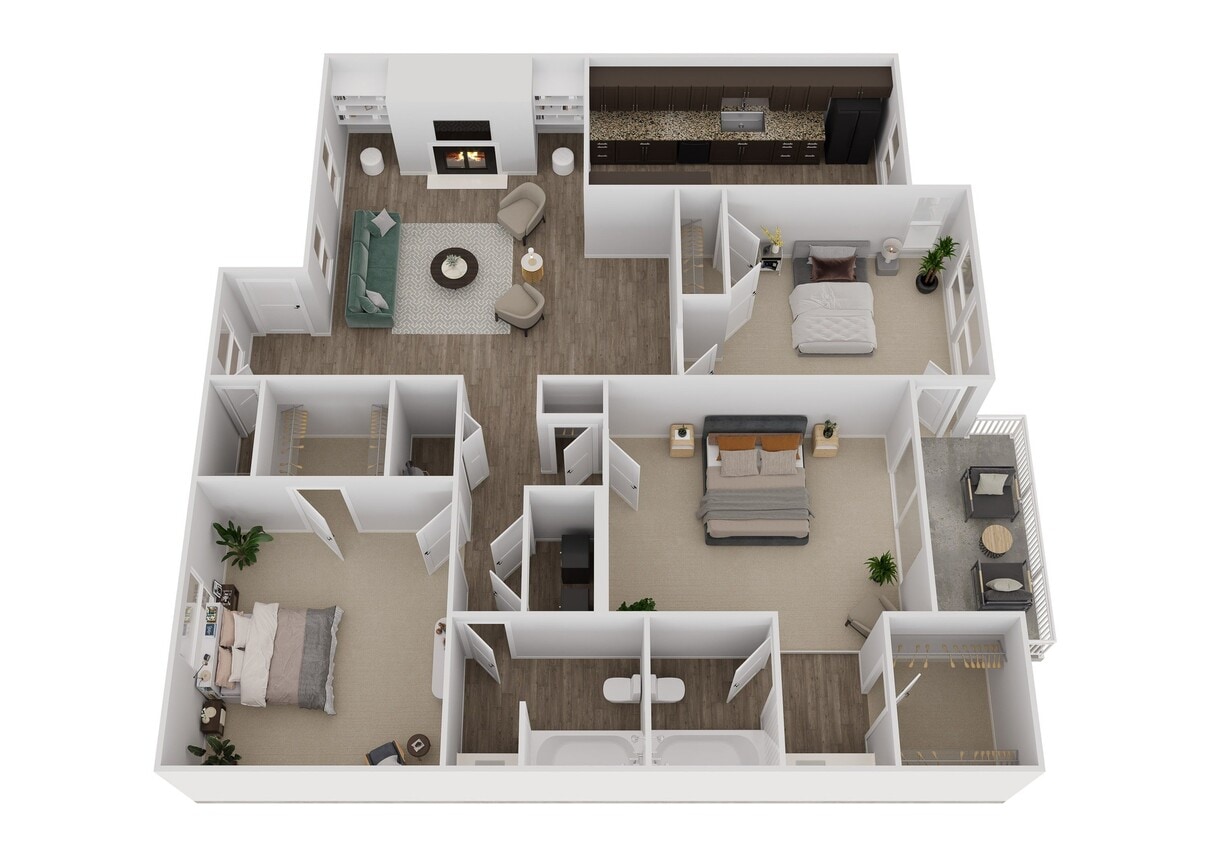 3A 3D Floor Plan - 3ARWL- 3 Bedroom - Luxe