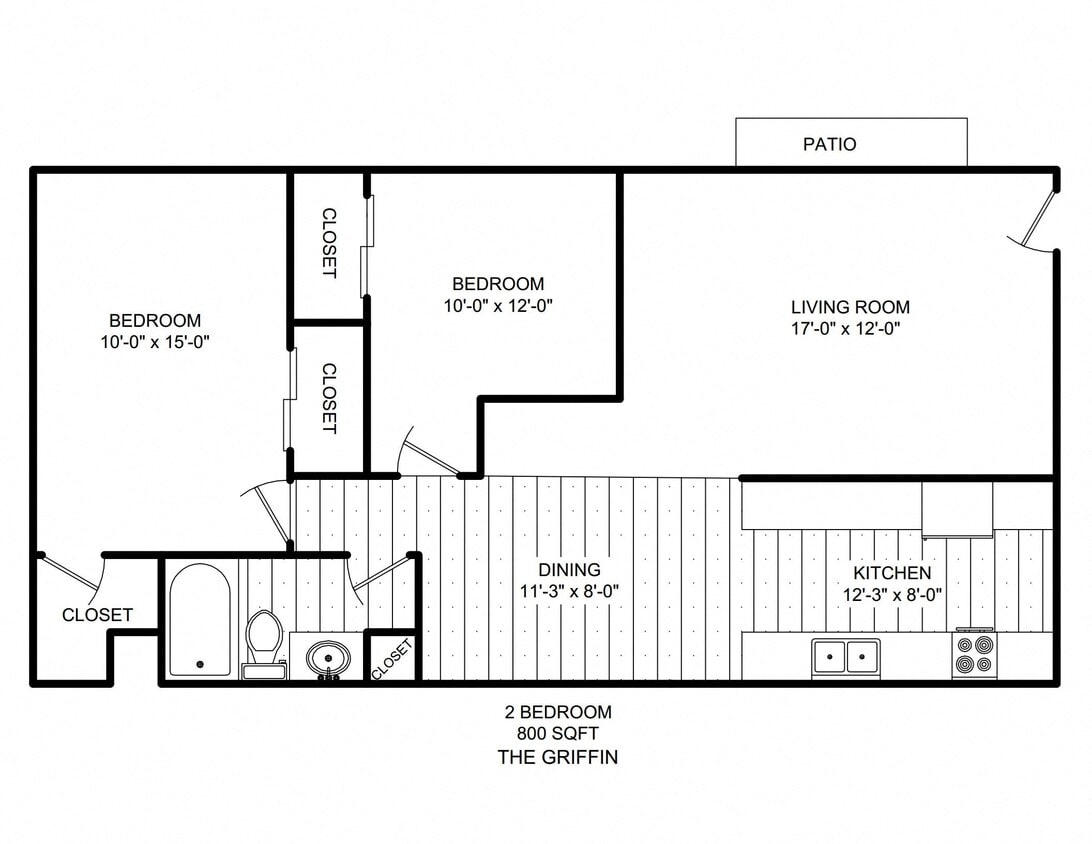 Floor Plan - 2Bed/1Bath 2nd Floor Balcony