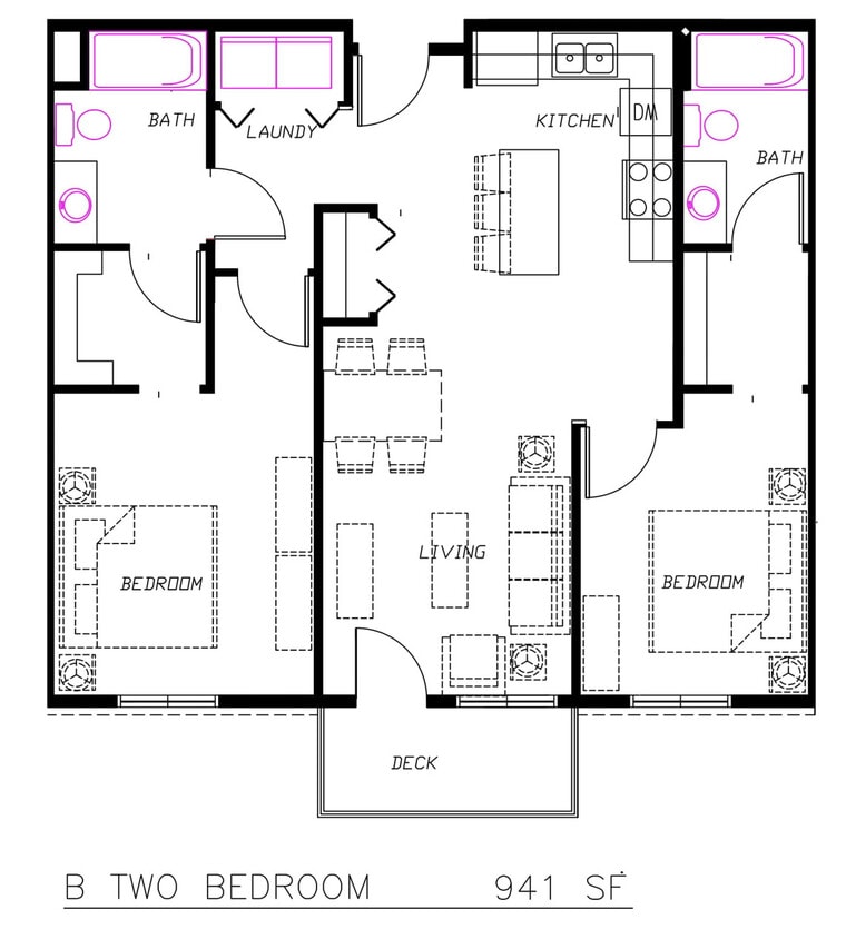 Floor Plan - 2 Bedroom 1 Bath Fully Furnished