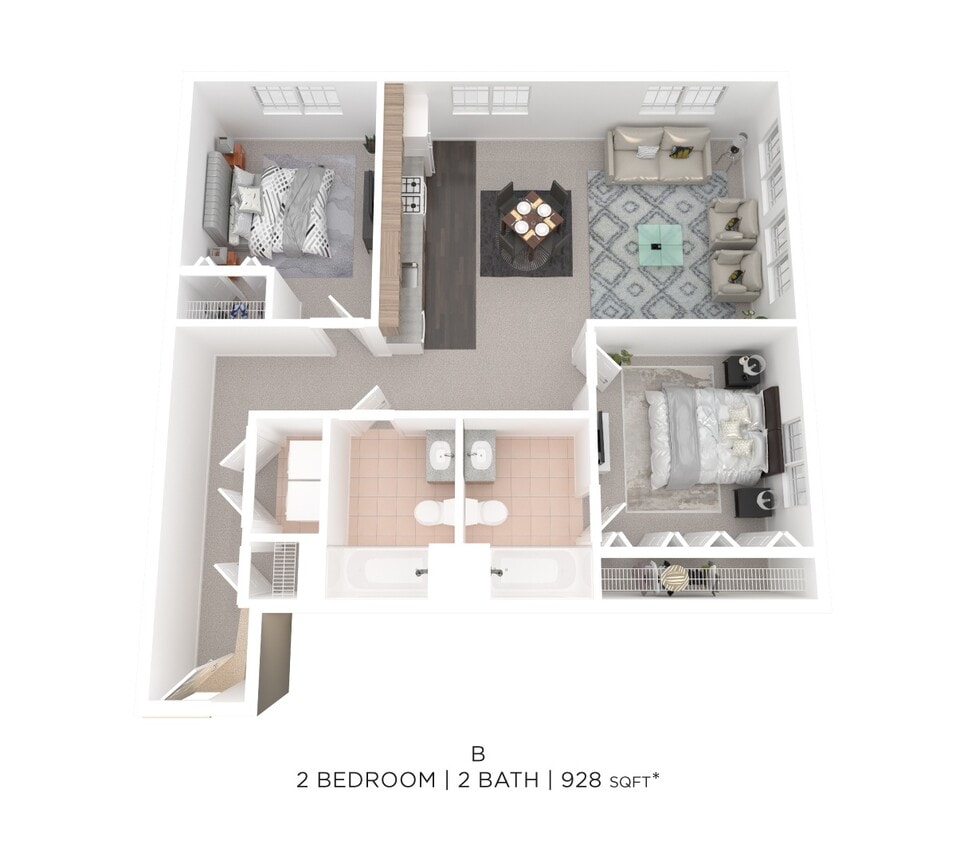 Floor Plan - Two Bed Two Bath B - 928sqft