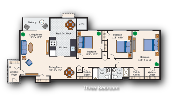 Floor Plan - 3 Bedroom 2 Bath