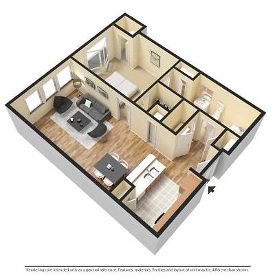 Floor Plan - 1 bedroom 1 bath, 701 Sq ft