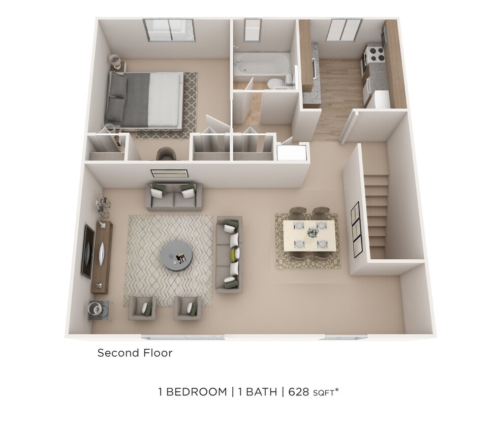 Floor Plan - One Bedroom - 628 sqft