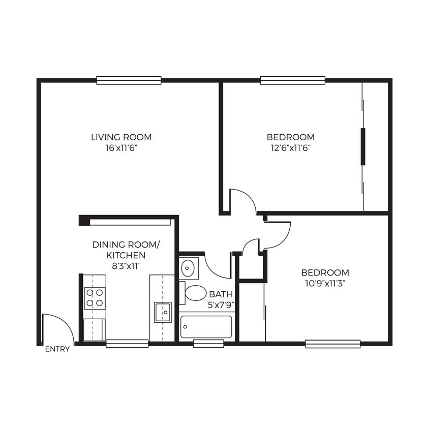 Floor Plan - 2 Bed 1 Bath