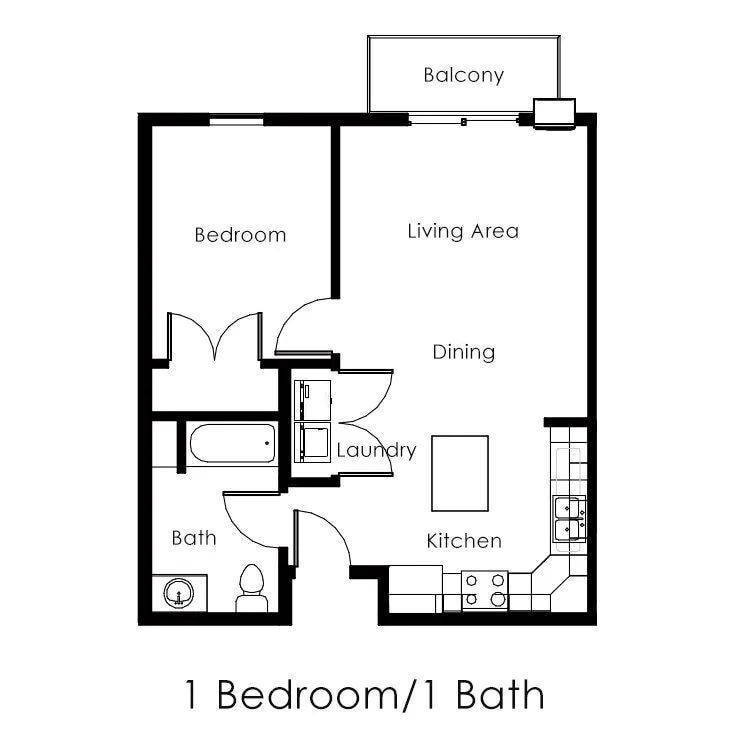 Floor Plan - 1 Bed 1 Bath