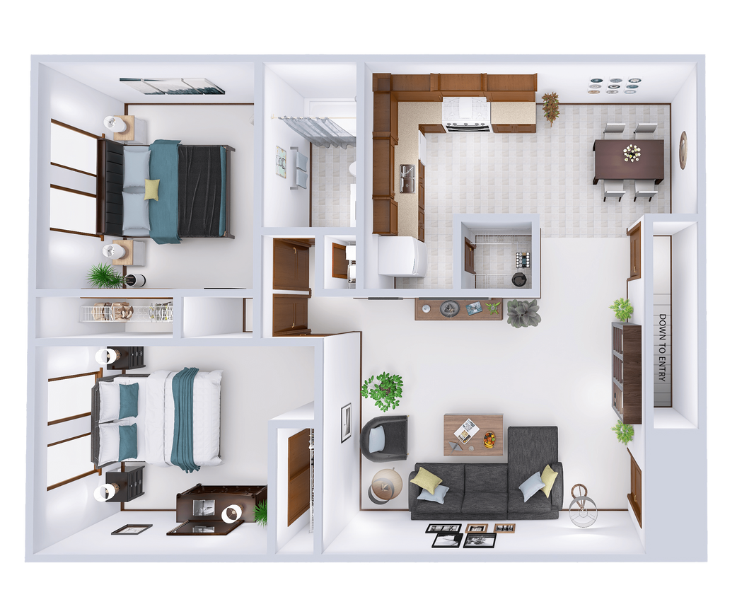 Floor Plan - Phase 1 - 2 Bed, 1 Bath Garden Deluxe