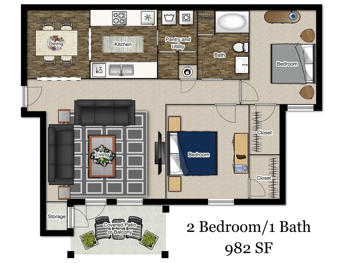 2br/1ba Floor Plan - Evergreen