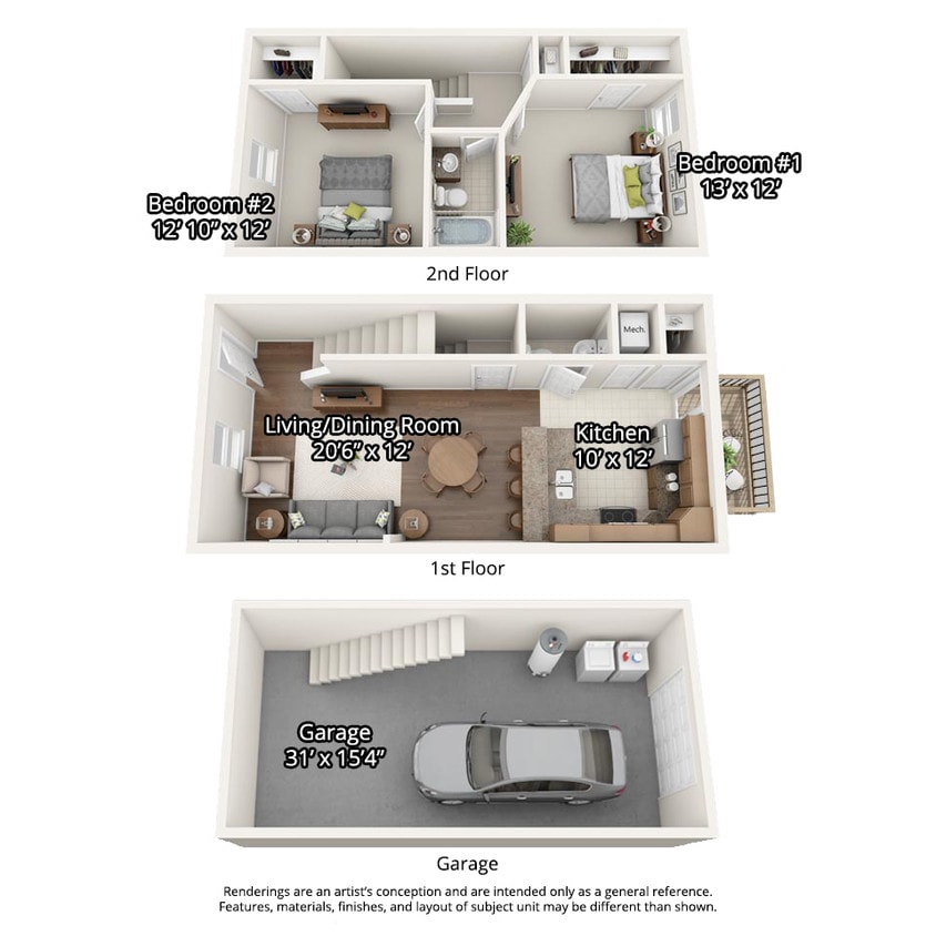 Floor Plan - 2 Bedroom Townhome with Garage